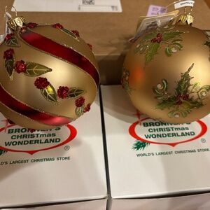 Bronner's 4" Glass Hand Painted Ball Ornaments made in Poland NIB (2)